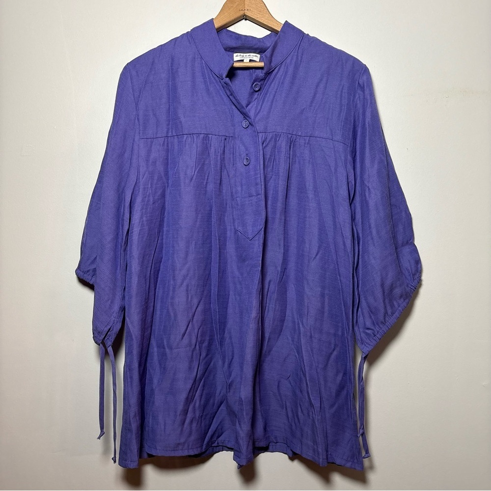 THE LADY & THE SAILOR BILLOW SLEEVE MINI DRESS Purple Rayon Silk Cotton Sz XS/S